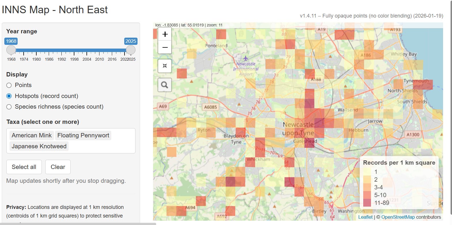 ERIC North East Invasive Species Map interface