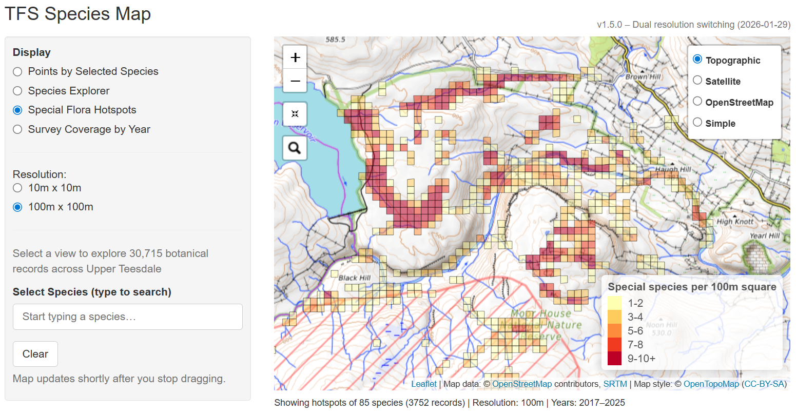 TSF Species Map interactive visualisation interface